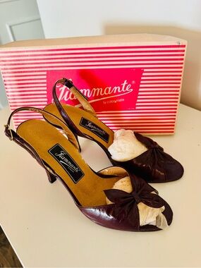 Vintage in box Women's Slingback Peep-Toe Heels in Dark Brown